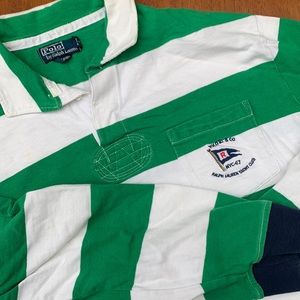 Green and white striped Polo rugby shirt